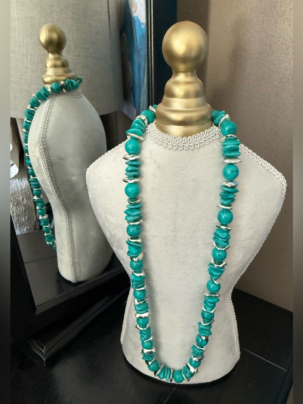 Turquoise Beaded Necklace with SilverTone Accents